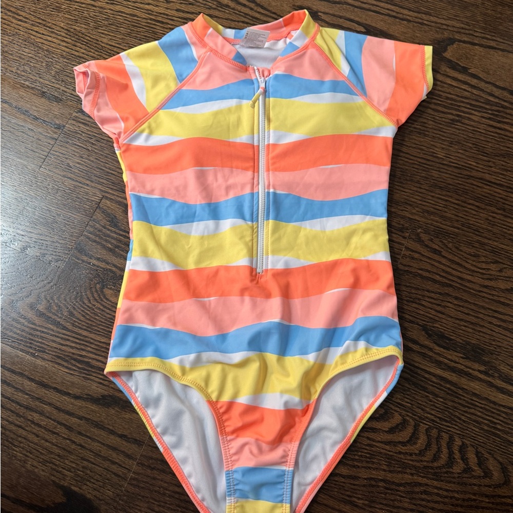 Snapper Rock Kids Swim Rashguard - Orange, Blue, Yellow Stripes 13-14 new NWT